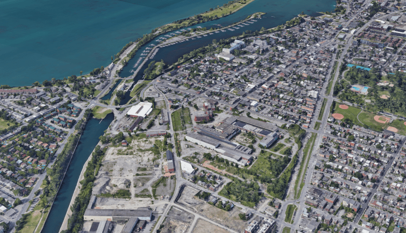 Vue aérienne du site de l'usine Dominion Bridge Source : Google Earth, 2021.